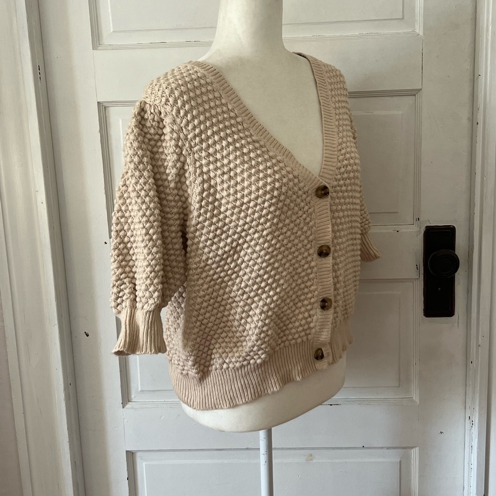Ann Taylor | Tan Bubble Stitch Cardigan - Picture 2 of 7